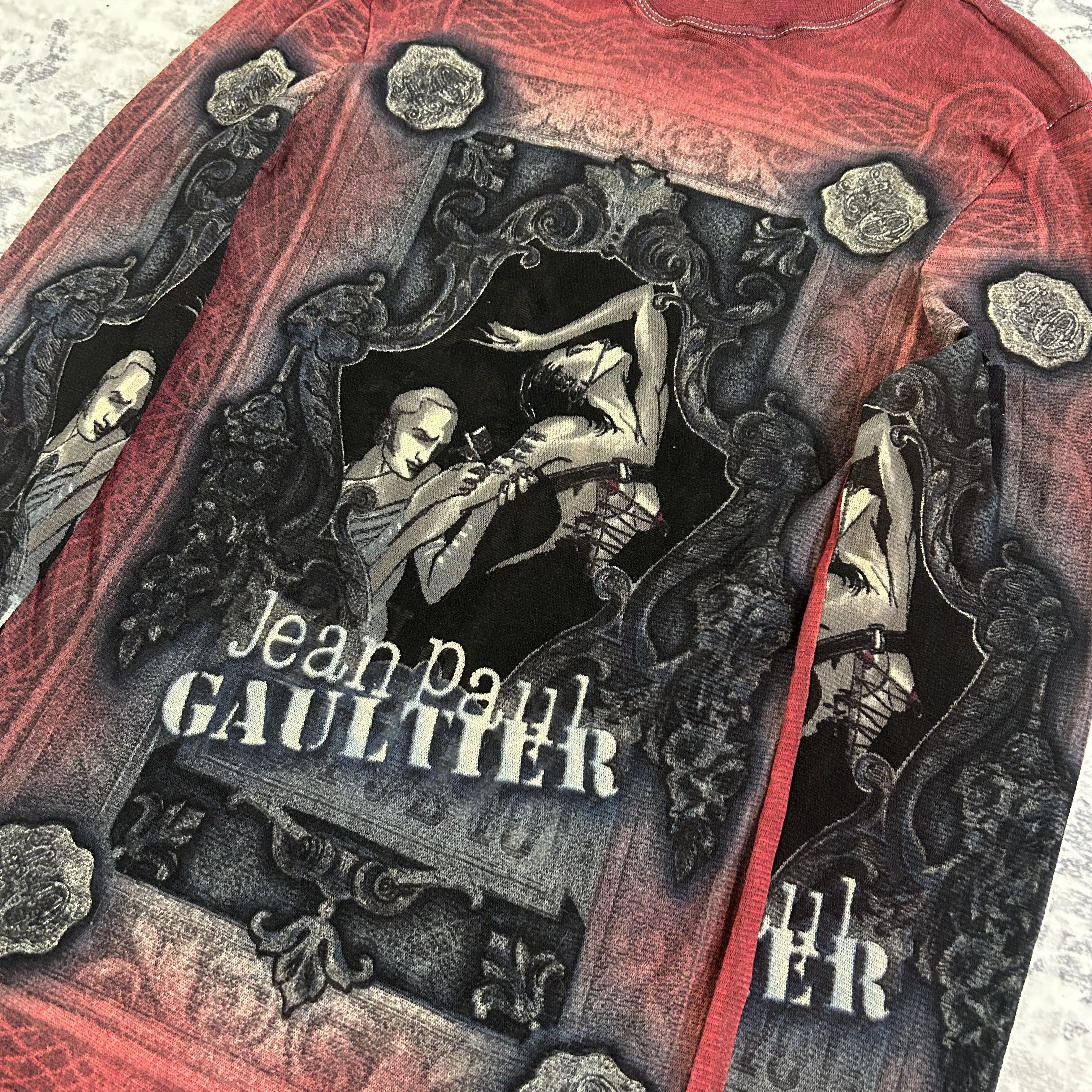 Jean Paul Gaultier Jean Paul Gaultier Red Long Sleeve Tattoo Tee Shirt Size US S / EU 44-46 / 1 - 2 Thumbnail