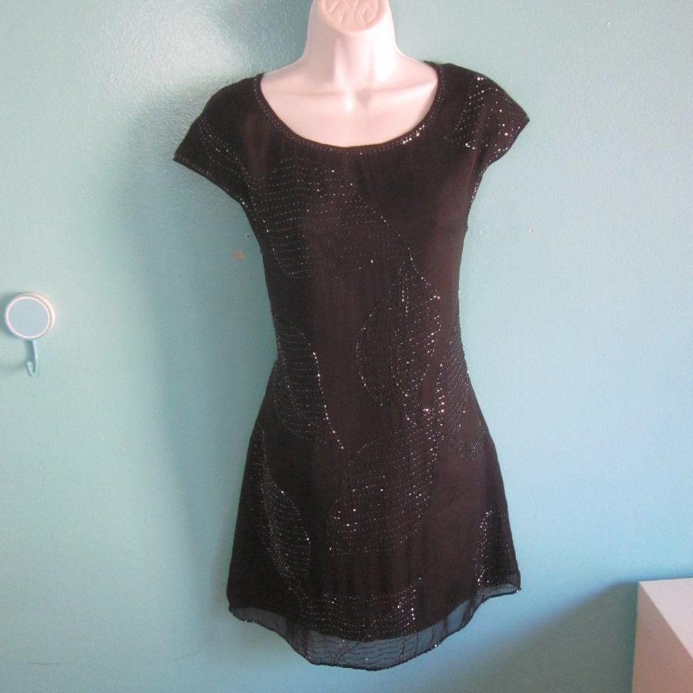 PRINCESS POLLY Bizz Princess Black Silk Dress Size S Beaded Leaf Pattern em Size S / US 4 / IT 40 - 10 Thumbnail