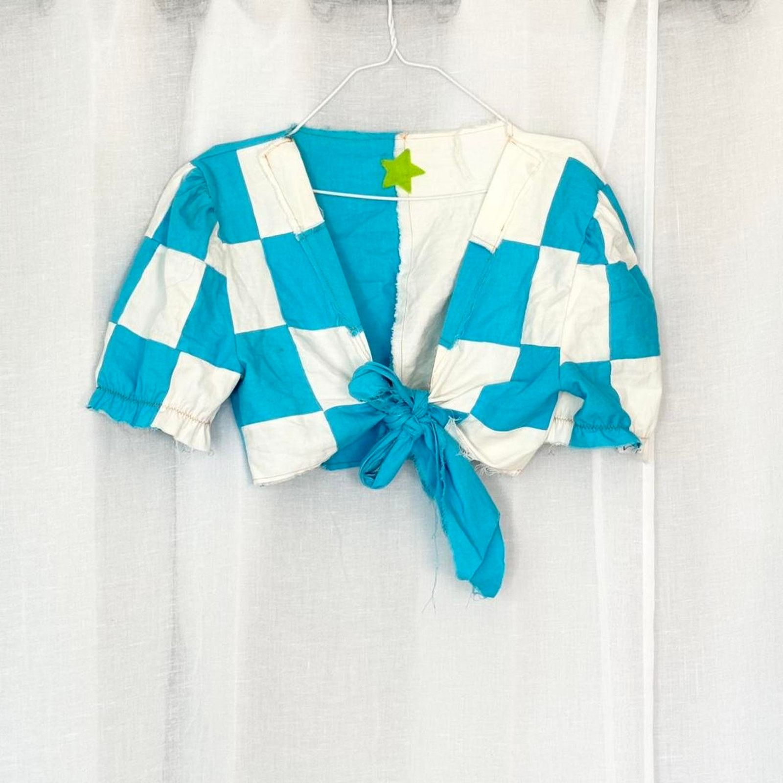 Other ⋆ clowncore blue & cream checker tie top ⋆ Size M / US 6-8 / IT 42-44 - 1 Thumbnail