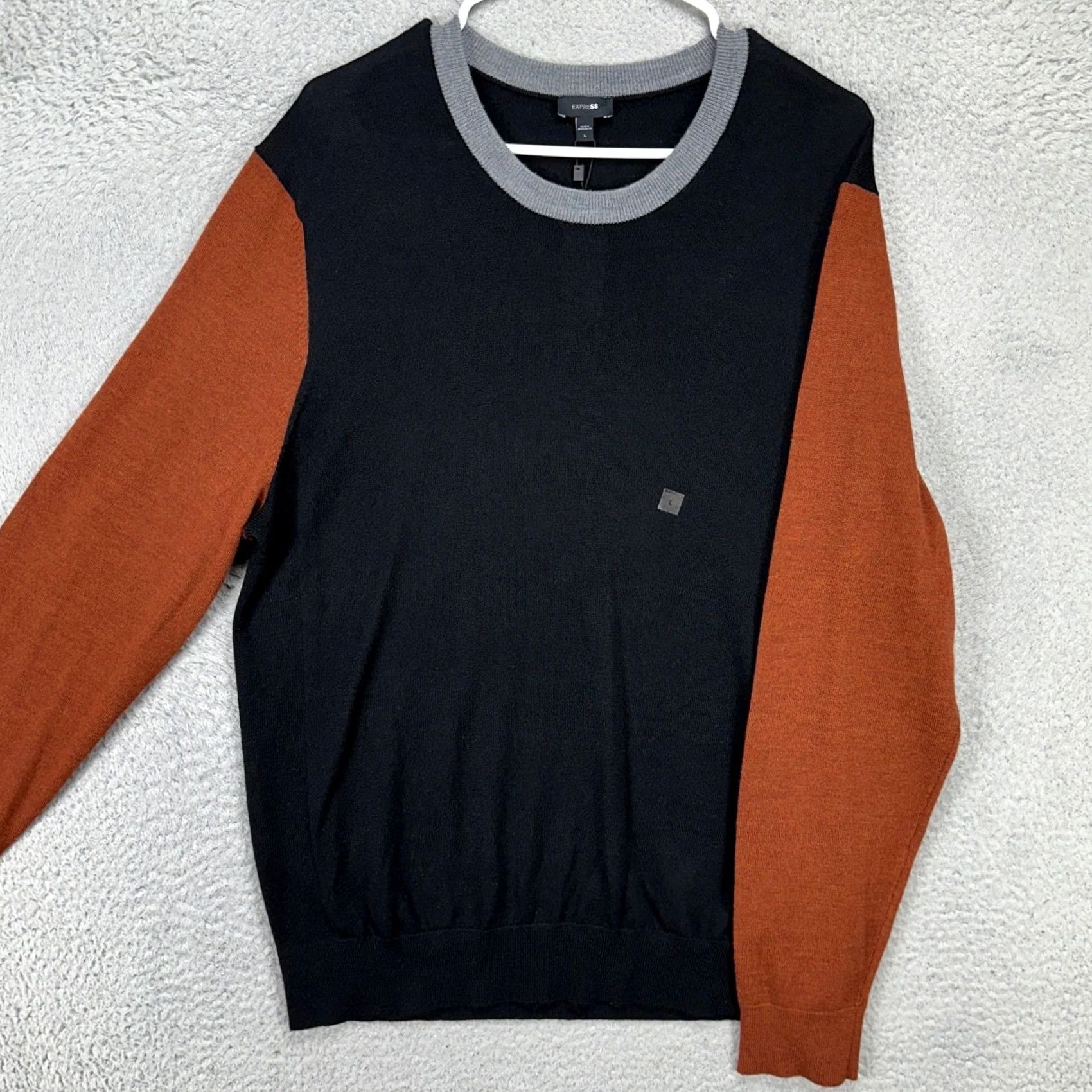 Express Express Men Crewneck Sweater Large Black Brown Merino Wool Pullover NEW Size US L / EU 52-54 / 3 - 2 Thumbnail