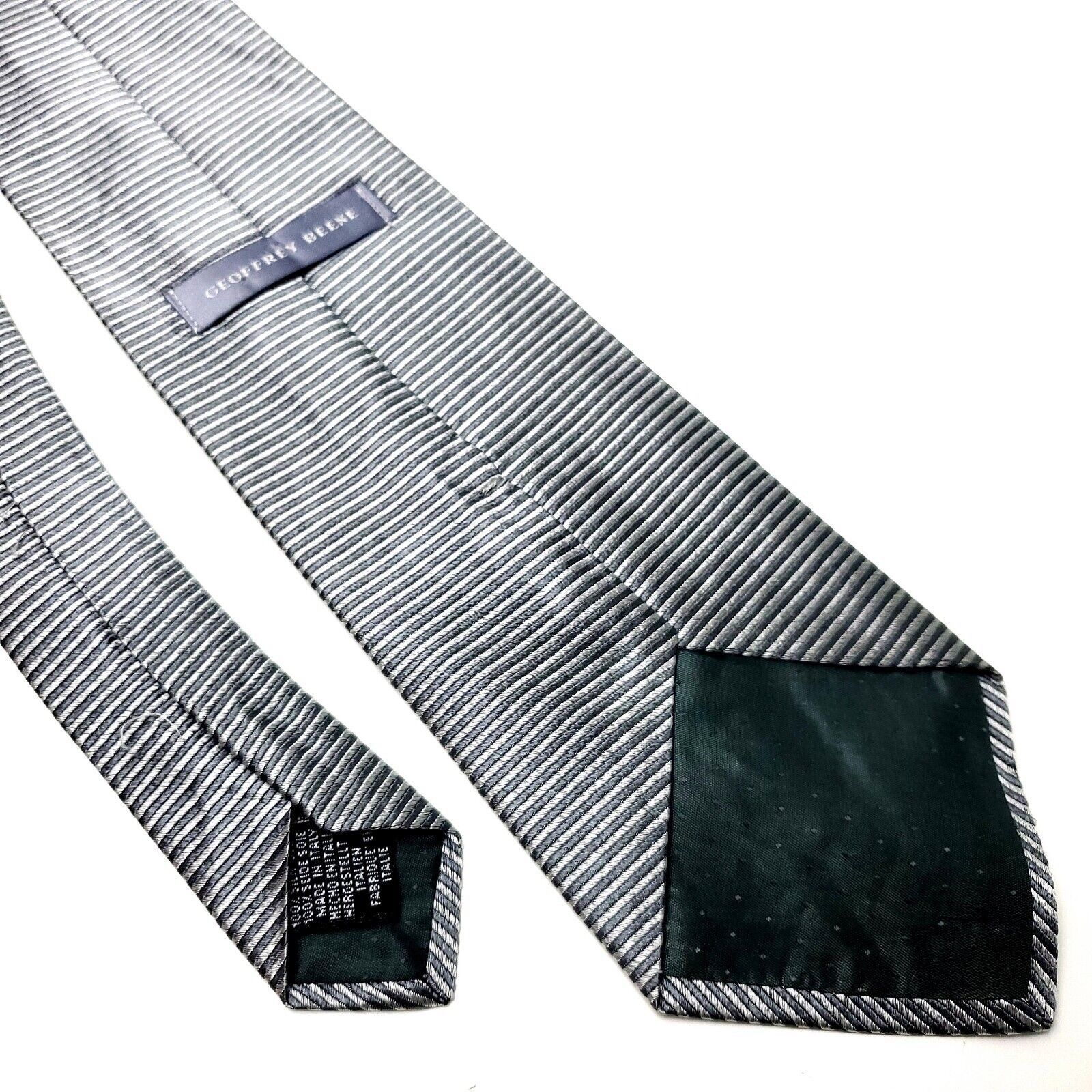 Vintage Geoffrey Beene Silk Tie Silver Woven Wide Size ONE SIZE - 5 Thumbnail