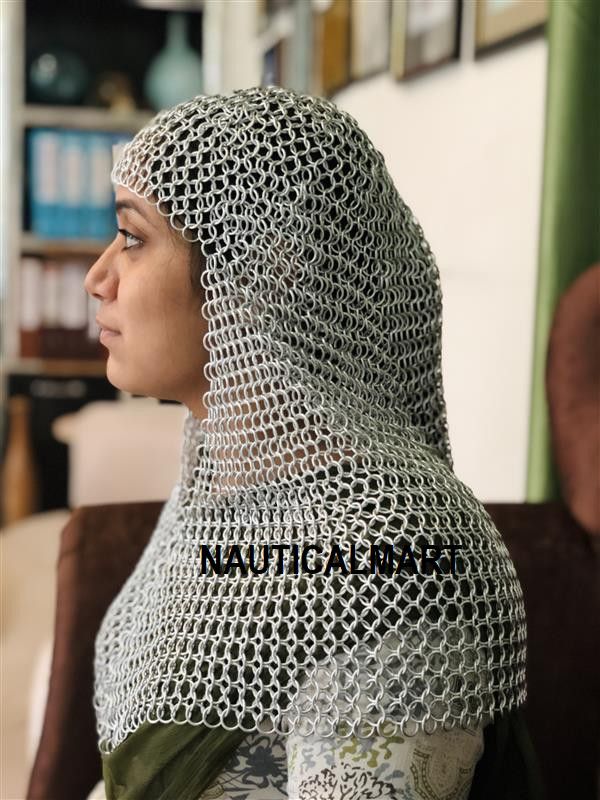 Other Medieval Women Aluminium Chain Mail Hood Size ONE SIZE - 4 Thumbnail