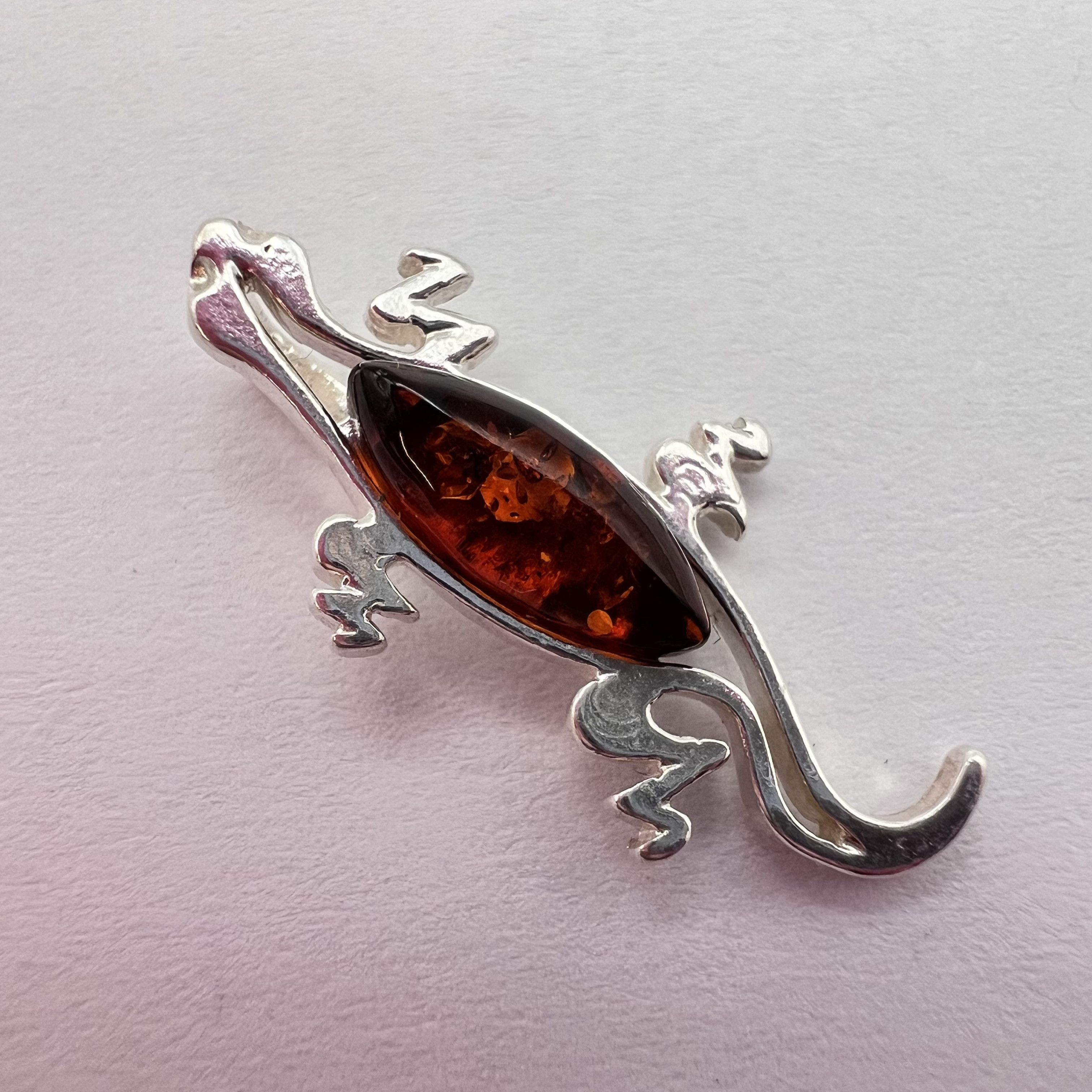 Sterling Silver Vintage Pendant lizard Sterling Silver 925 Stone Amber 1.1gr Size ONE SIZE - 8 Thumbnail