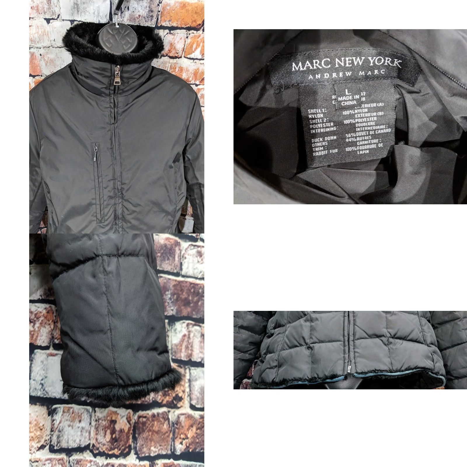 Andrew Marc Andrew Marc Reversible Down Puffer Jacket Womens Large Black Quilted Rabbit Fur Size L / US 10 / IT 46 - 8 Thumbnail