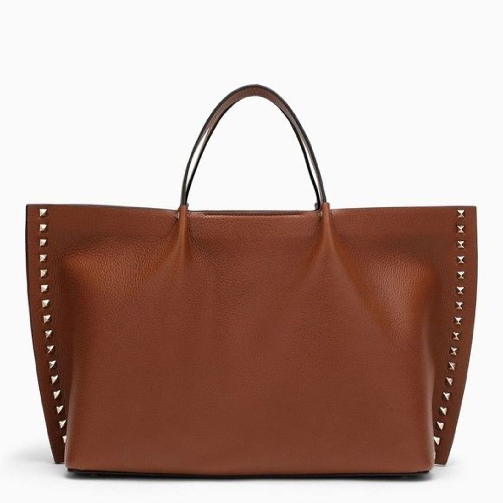 Valentino Valentino Garavani Rockstud Medium Brown Grained Tote Bag Size ONE SIZE - 1 Thumbnail