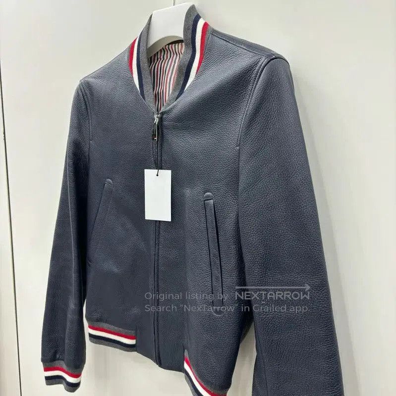 Thom Browne Thom Browne Navy Leather Striped Women's Jacket . Size S / US 4 / IT 40 - 3 Thumbnail