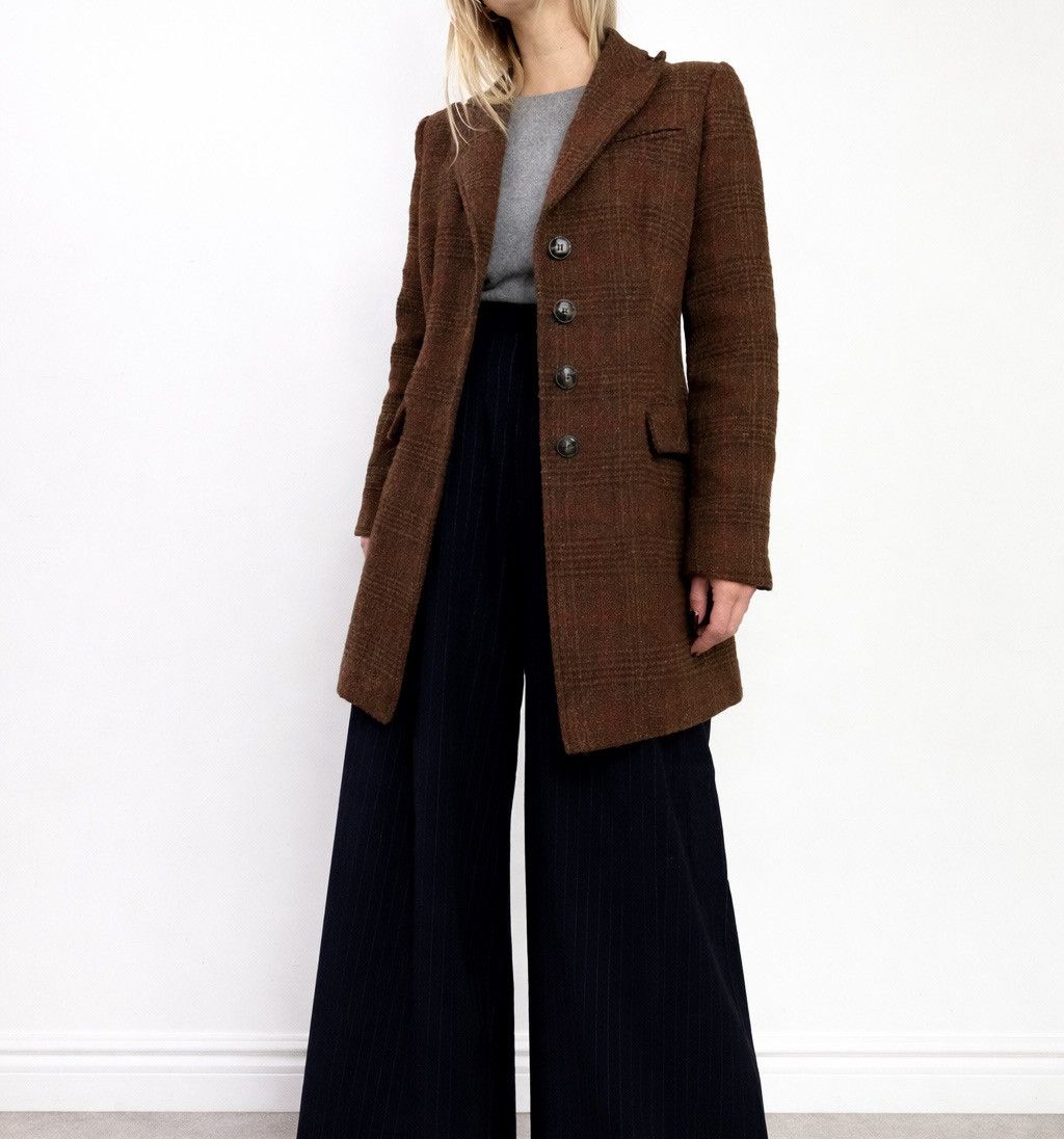 Sezane Sézane Brown Tweed Red Windowpane Wool Coat Tailored Size S / US 4 / IT 40 - 1 Thumbnail