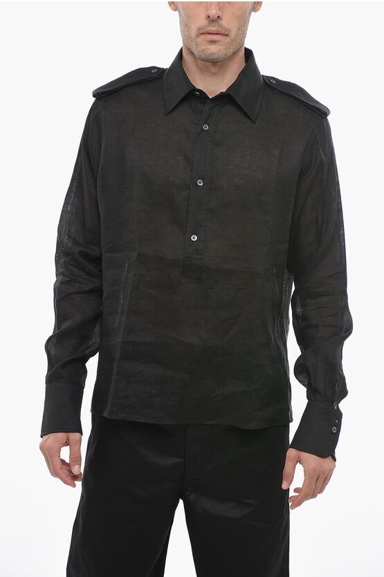 image of Bally Linen Sheer Shirt With Half Button Fastening in Black, Men's (Size Medium)