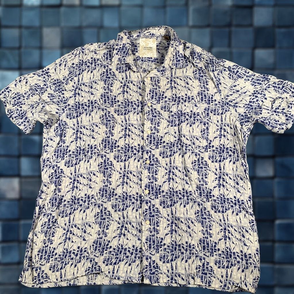 Tasso Elba Tasso Elba Island Shirt Mens XL Blue White Silk Linen Hawaiian Camp Button Front Size US XL / EU 56 / 4 - 1 Thumbnail