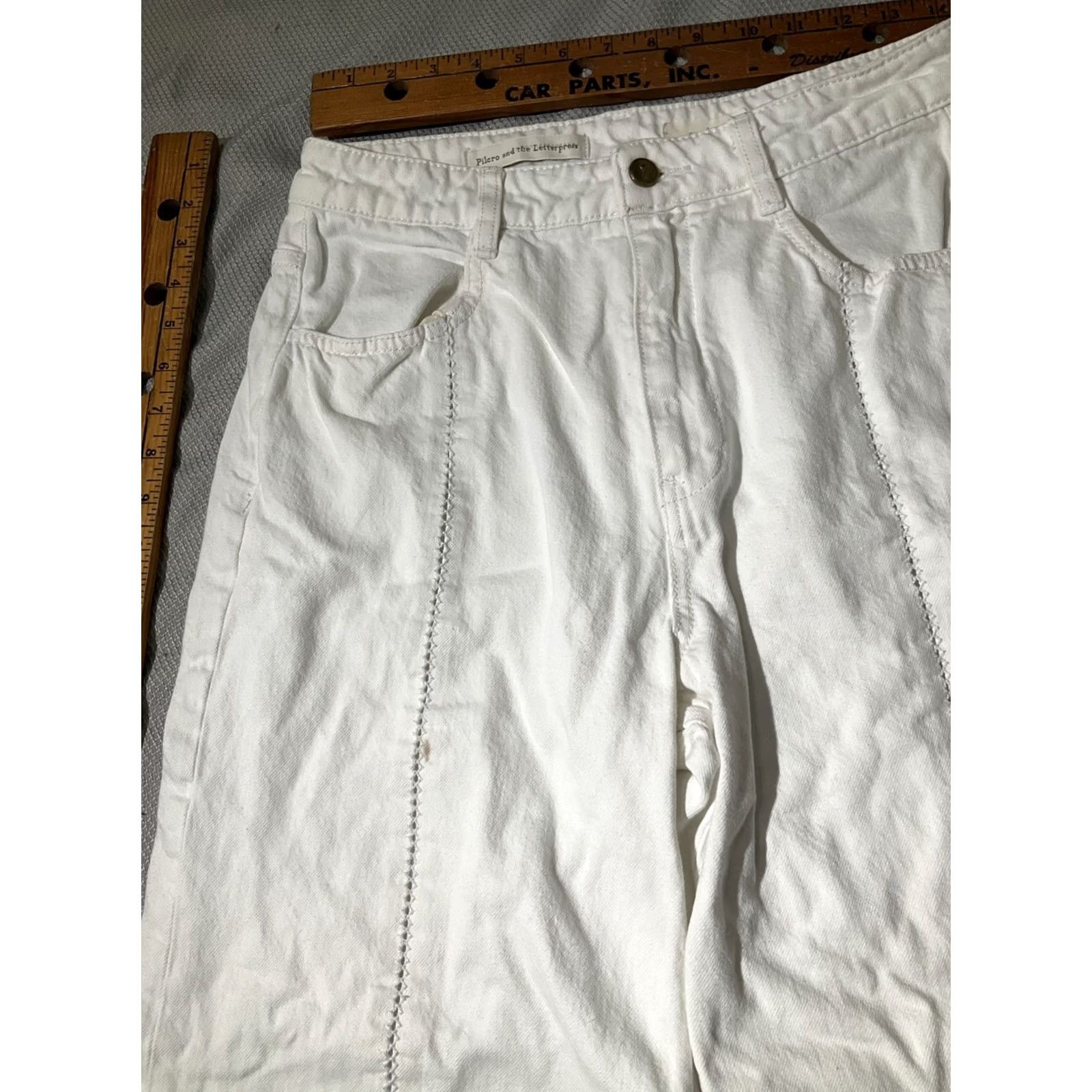 Anthropologie VINTAGE Anthropologie Pilcro And Letterpress Jeans Womens 28 White Wide Leg Crop Boho Size 28" / US 6 / IT 42 - 2 Thumbnail