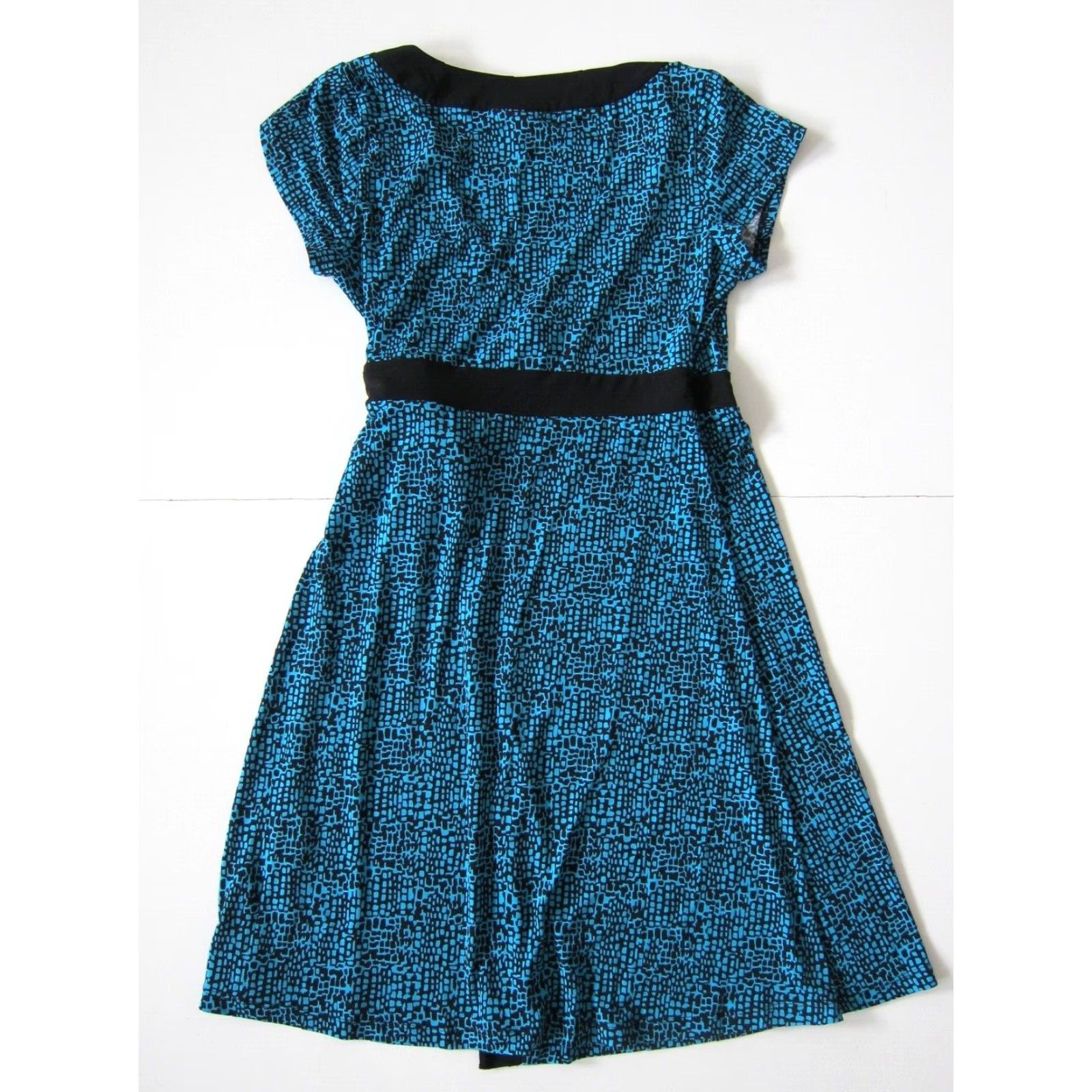 Vintage Dana Buchman Blue Black Polka Dot Stretch Short Sleeve Wrap Dress Women Medium Size 32" / US 10 / IT 46 - 2 Thumbnail