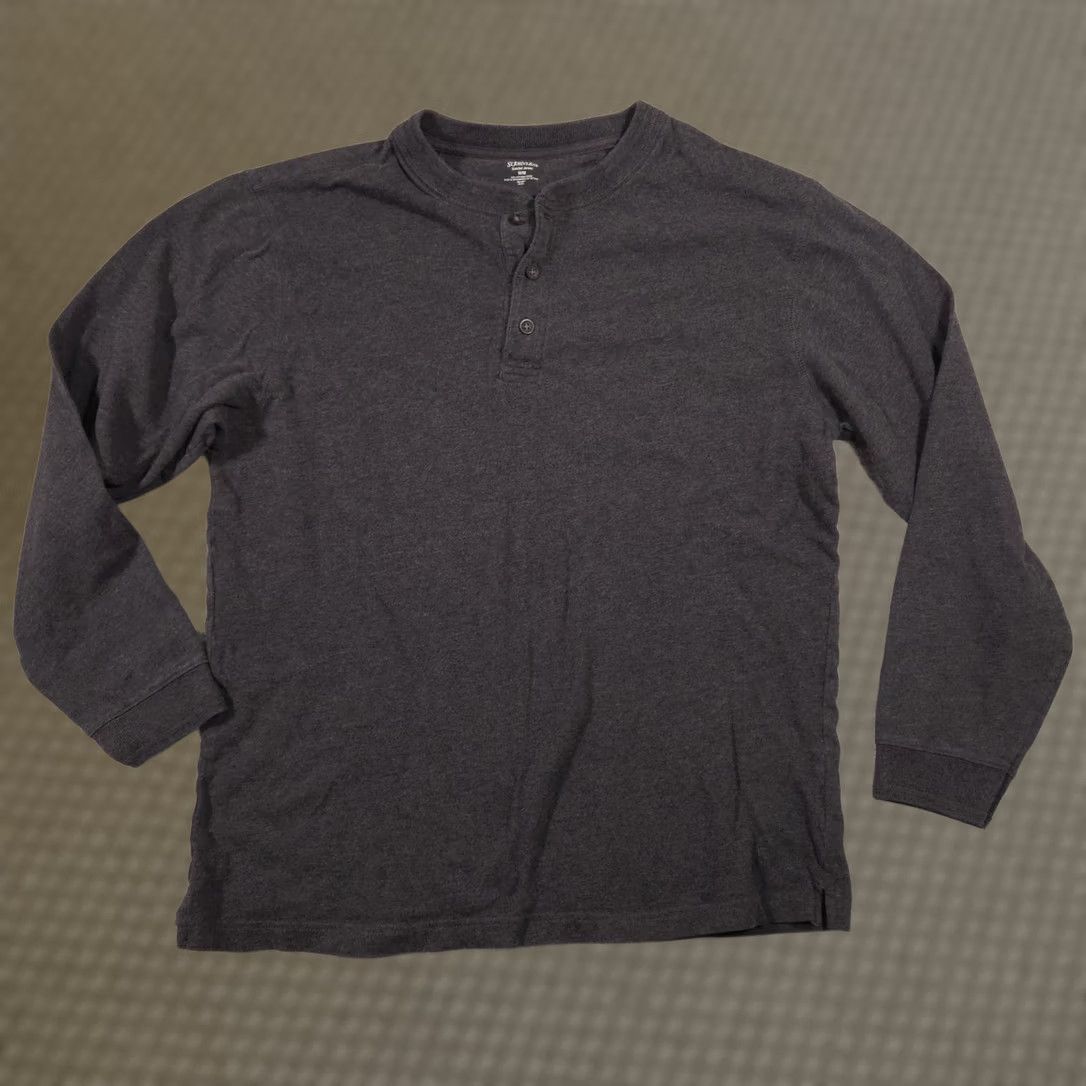 St. John's Bay Henley Shirt Mens M Gray Sueded Jersey Long Sleeve Tagless