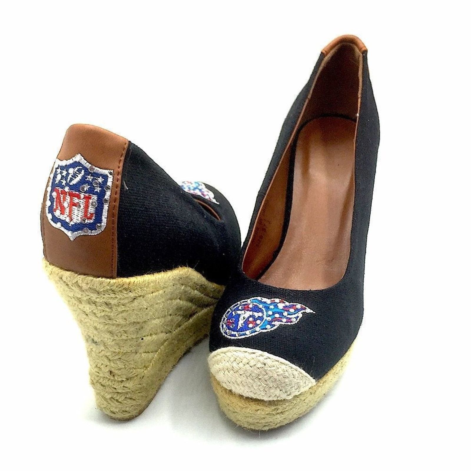 NFL NFL Titans Team Black & Brown Leather Wedges Size US 7 / IT 37 - 1 Thumbnail