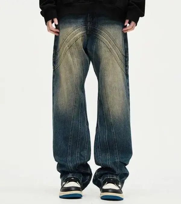 Japanese Brand × Jean Y2K Painted Circle Striped Baggy Jeans Size US 33 - 1 Thumbnail
