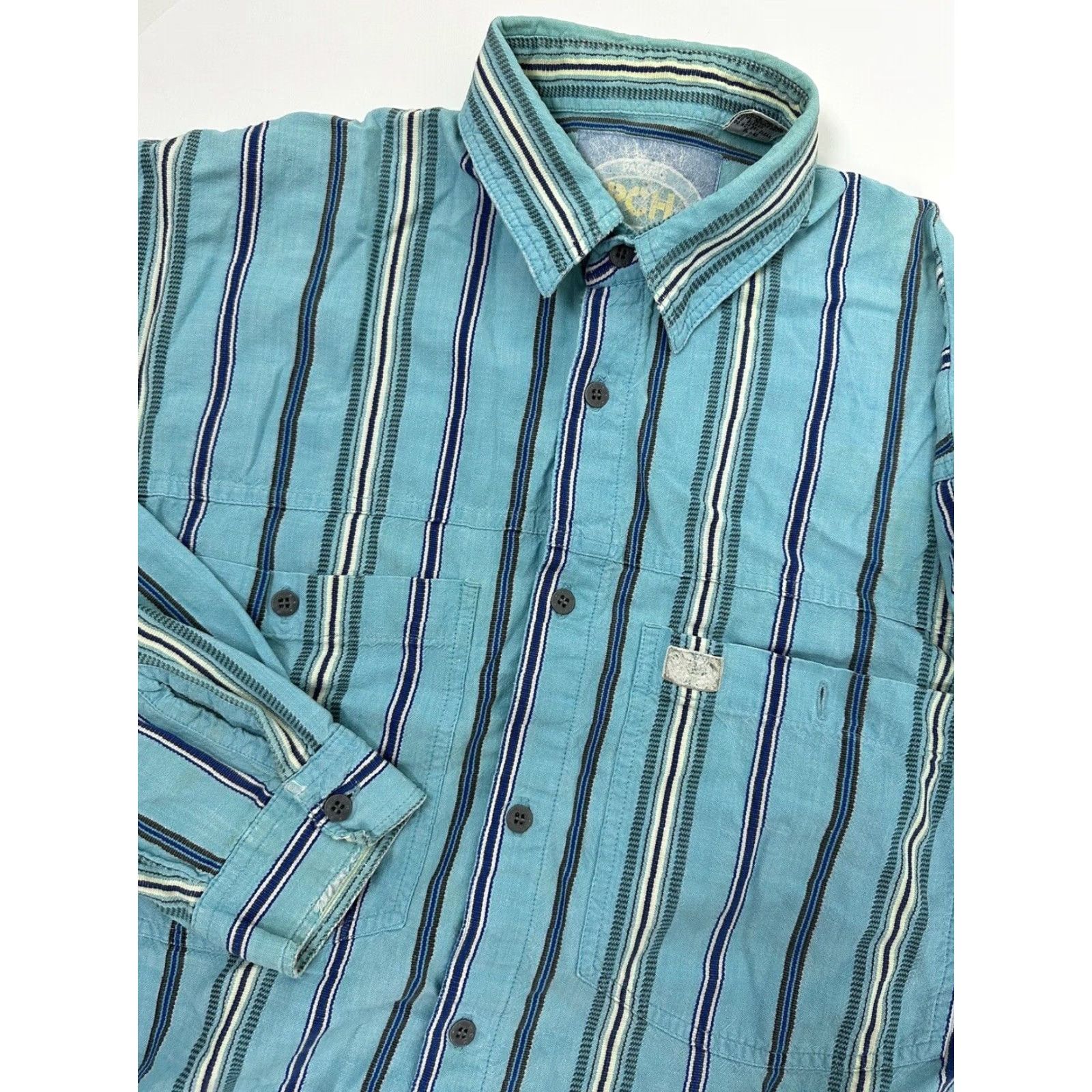 Vintage VINTAGE Pacific Ocean Highway 80s Striped Button-Up Shirt Men M Casual Distressed Blue Surf Skate Hipster Size US M / EU 48-50 / 2 - 2 Thumbnail