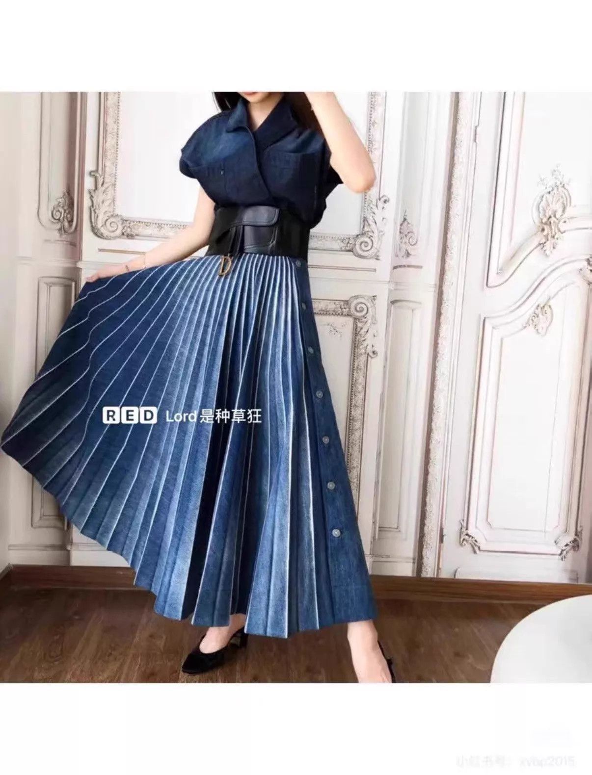Dior Dior Runway Denim Pleated High-Waist Skirt F36 Size 26" / US 2 / IT 38 - 6 Thumbnail