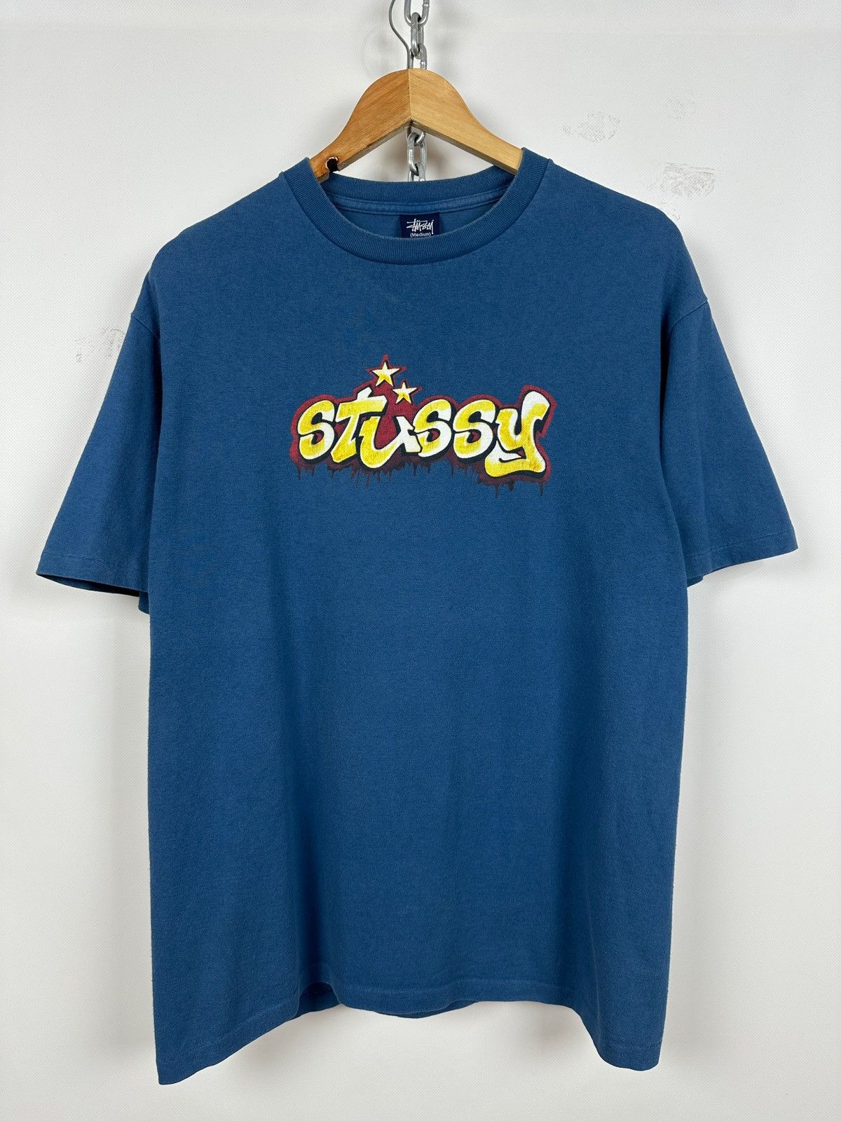 Stussy 00s Vintage Stussy Graphic Logo Single Stitch Blue T-Shirt Size US M / EU 48-50 / 2 - 2 Thumbnail