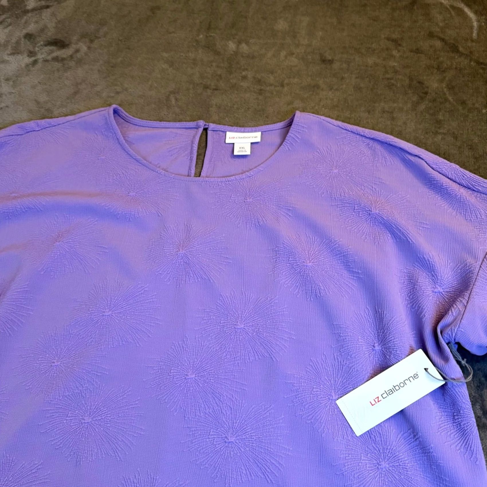 Liz Claiborne VINTAGE Liz Claiborne Purple Textured Flare Sleeve Top Womens XXL 2XL NWT Size XXL / US 16-18 / IT 52-54 - 2 Thumbnail