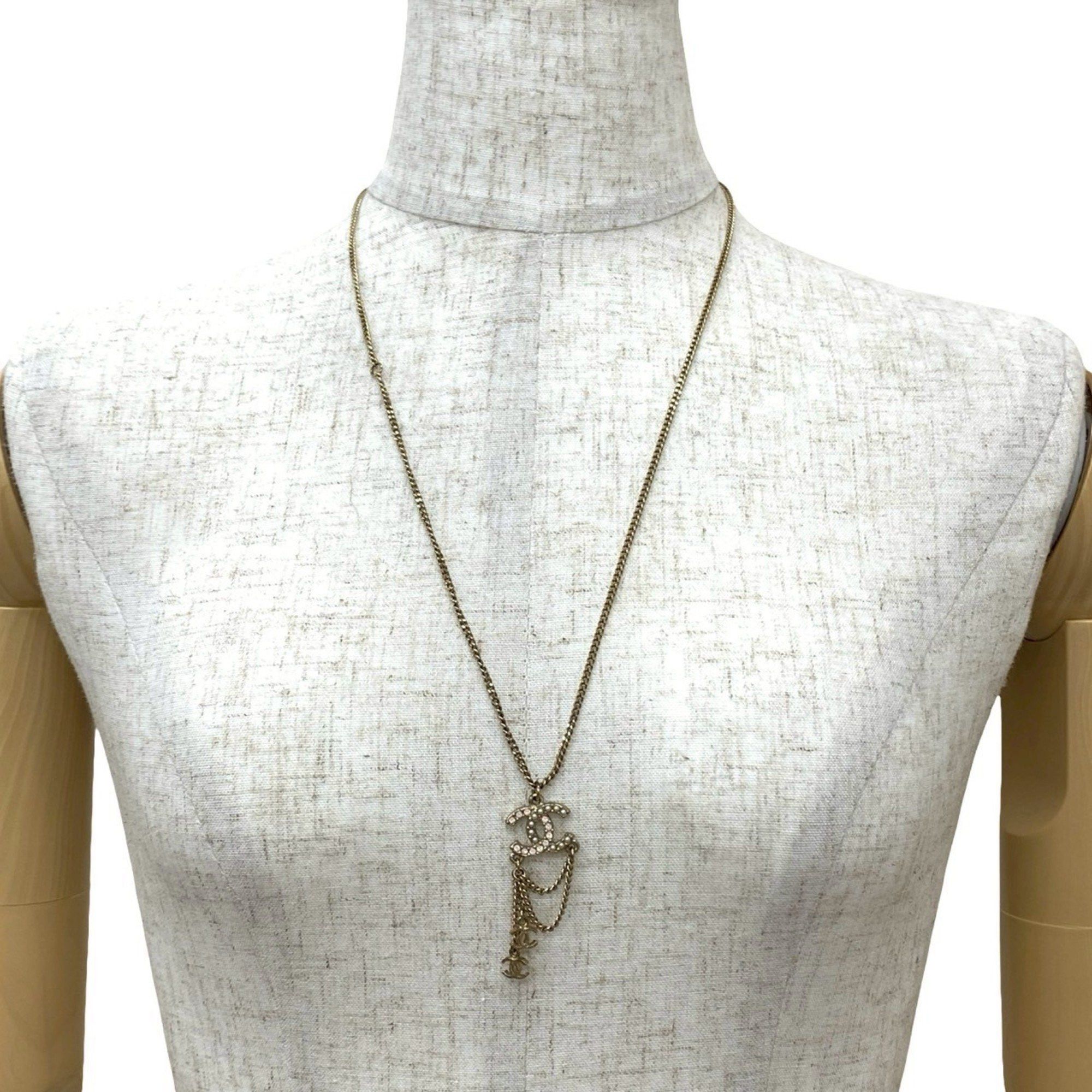 Chanel CHANEL Coco Mark GP Rhinestone and Faux Pearl Necklace in Gold, Pink, White (79634) Size ONE SIZE - 1 Thumbnail