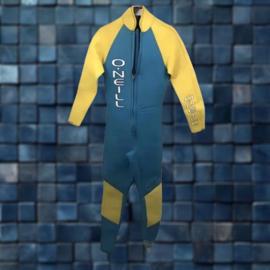 Vintage VINTAGE O'Neill Men Wetsuit Surfing ZipUp Biggie Board Blue Yellow USA Small S Blue Men Size US 29 - 1 Thumbnail
