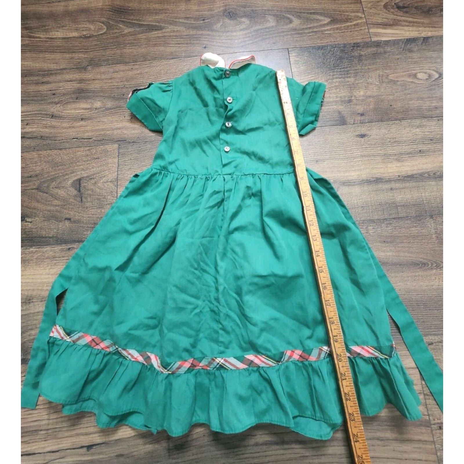 Vintage VINTAGE Polly Flinders Dress Shirt Girls 6X Green Smocked 1990s Christmas Size ONE SIZE - 2 Thumbnail