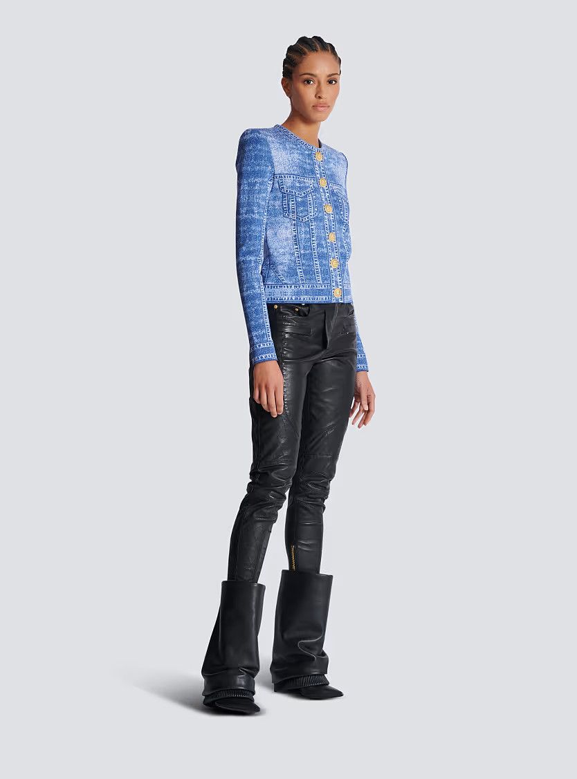 Balmain o1s1wg111225 Jacquard knit Cardigan in Blue Size XL / US 12-14 / IT 48-50 - 2 Thumbnail