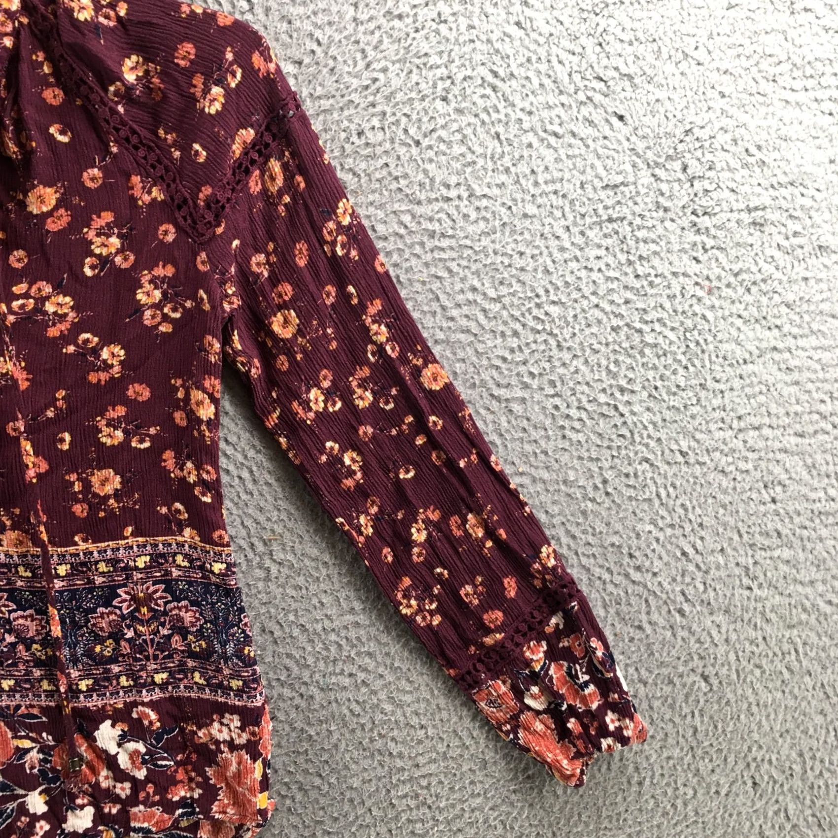 Vintage Knox Rose Tops Womens XS Maroon Floral Front-Tie Longsleeve Boho Blouse Casual Shirt Womens XS Maroon Floral Front-Tie Long Sleeve Blouse Knit Blouse Size XS / US 0-2 / IT 36-38 - 4 Thumbnail