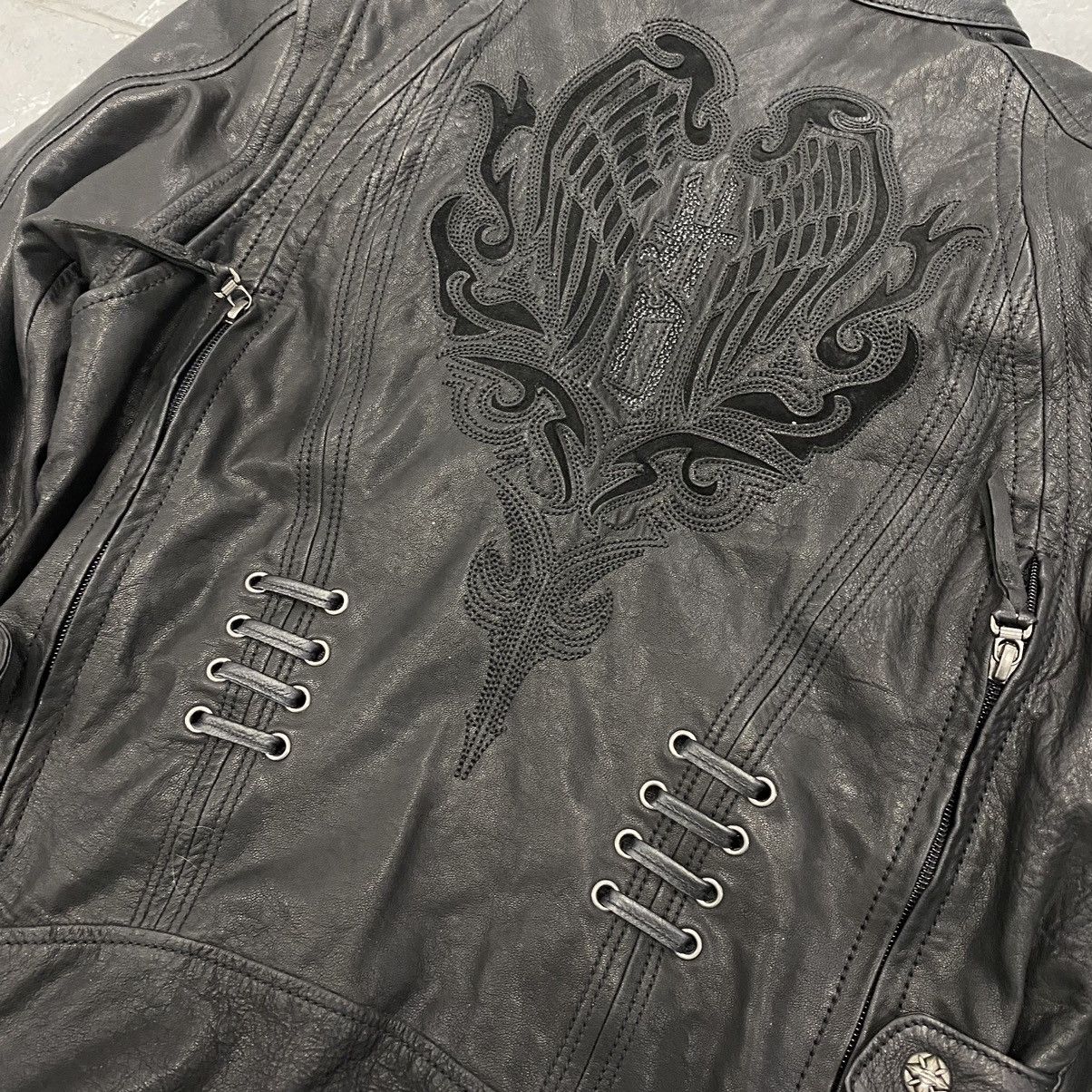 Harley Davidson × Japanese Brand × Vintage Vtg Y2K Harley Davidson Studded Gothic Wings Leather Jacket Size S / US 4 / IT 40 - 9 Thumbnail