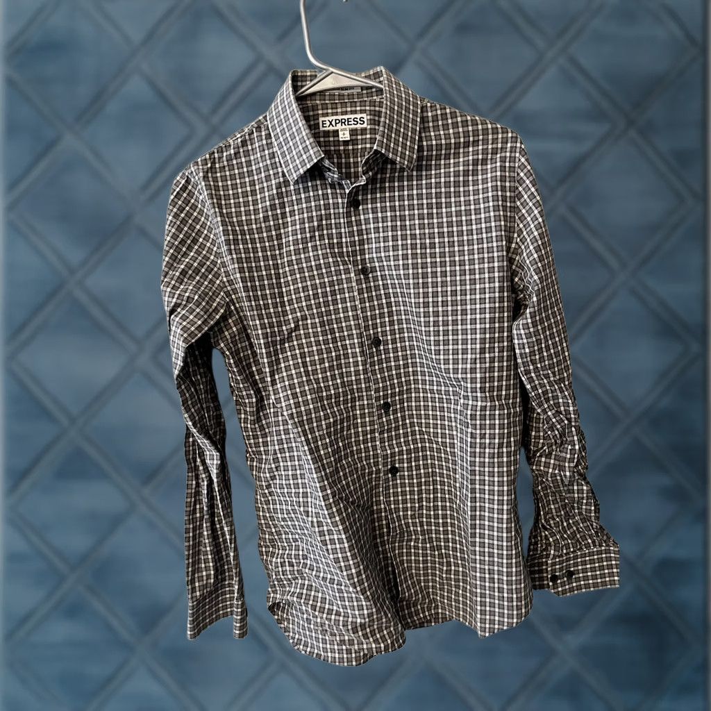 Express Express Dress Shirt Gray Small Men Extra-Slim Solid Stripe 100% Cotton Button Collar Long Sleeve Size 36R - 1 Thumbnail