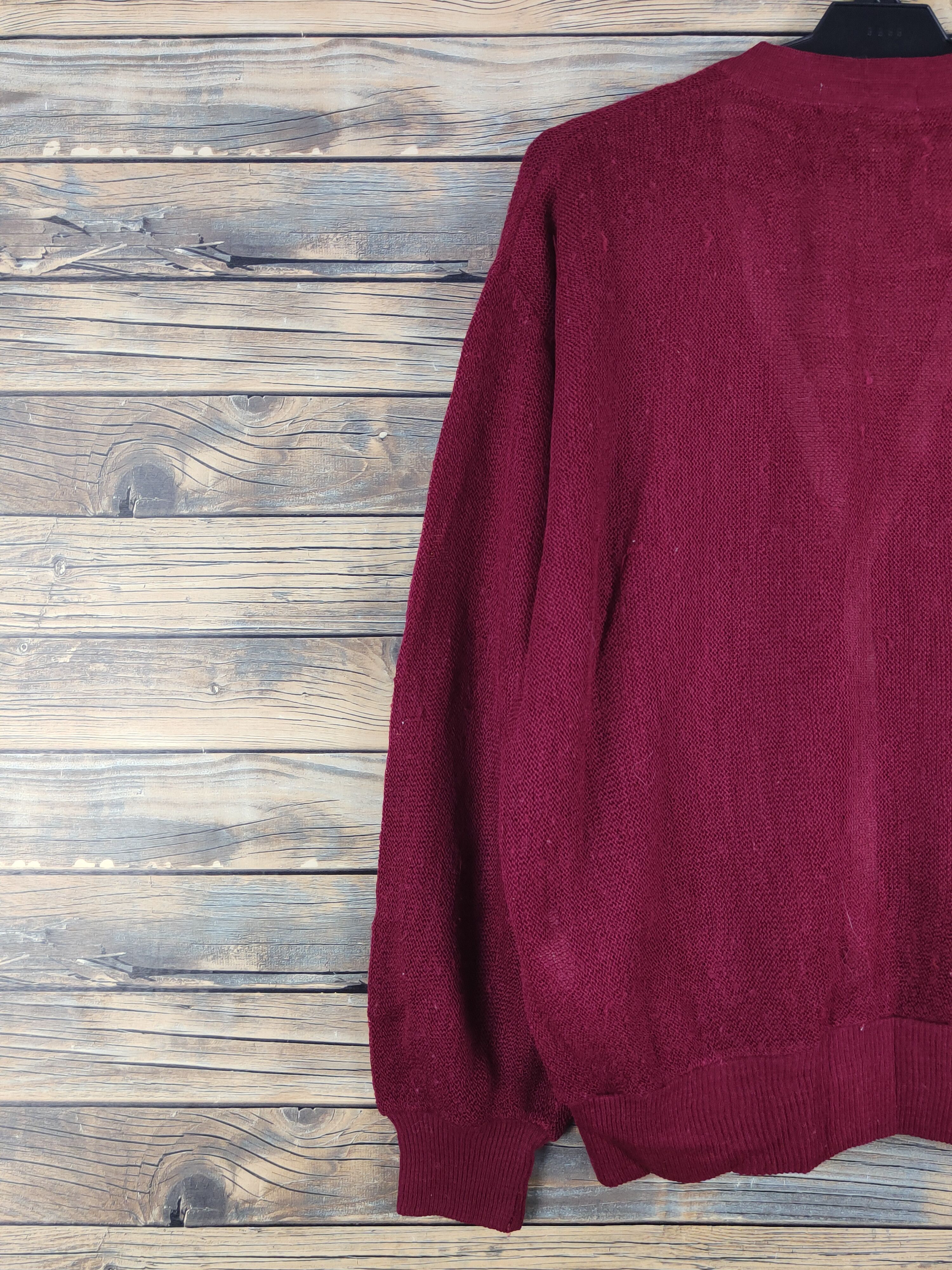 Japanese Brand Takashimaya Maroon MeshNet Knitwear Cardigan #W1669 Size US L / EU 52-54 / 3 - 9 Thumbnail