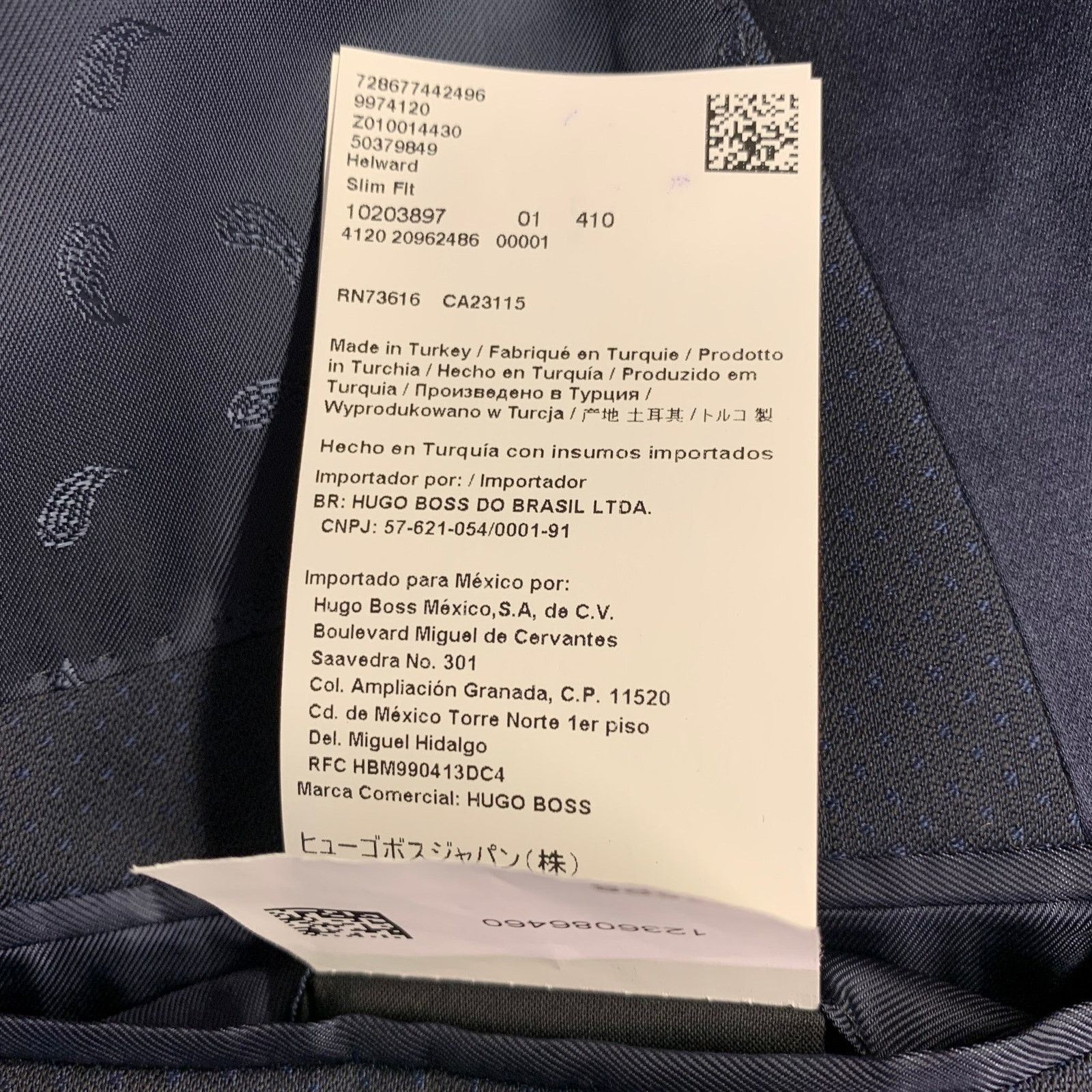 Hugo Boss 42 Long Navy Blue Dots Virgin Wool Peak Lapel Sport Coat Size 42R - 7 Thumbnail