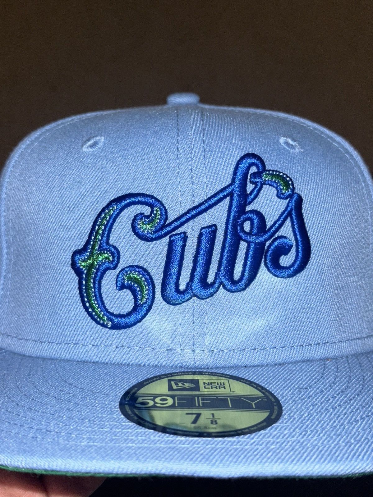 Hat Club × MyFitteds × New Era Size 7 1/4 Chicago Cubs Metallic Stitching Sky Blue Fitted Size ONE SIZE - 2 Thumbnail
