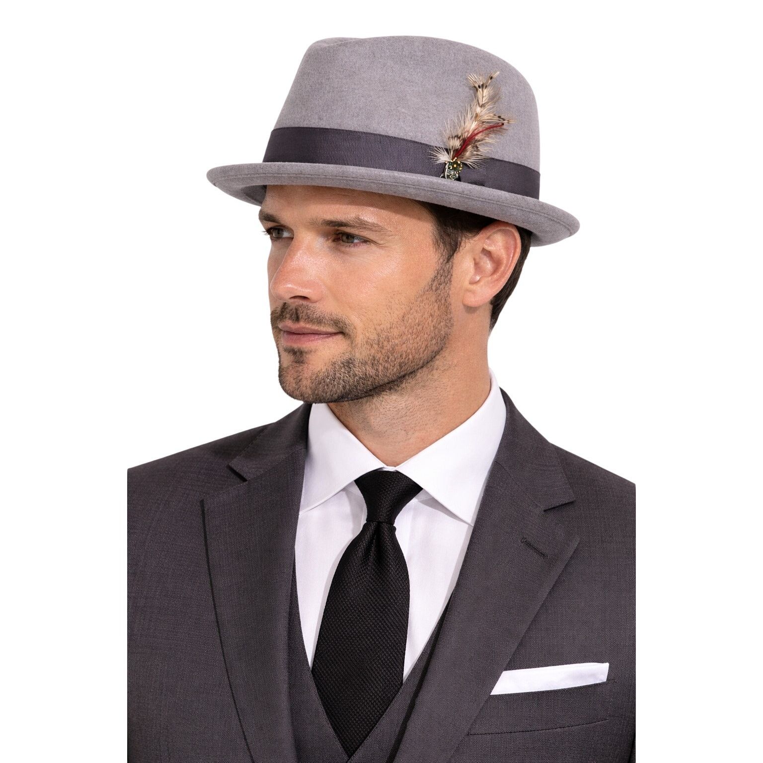 Brixton Brixton Wool Felt Fedora Hat Gray Feather Band Small Size 28 - 1 Thumbnail