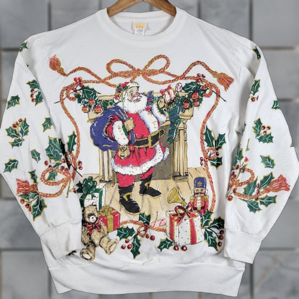 Vintage VINTAGE Holiday Time Ivory Flawed Ugly Christmas Sweater Pullover Embroidered Women M Wool? Cotton Blend Size M / US 6-8 / IT 42-44 - 1 Thumbnail