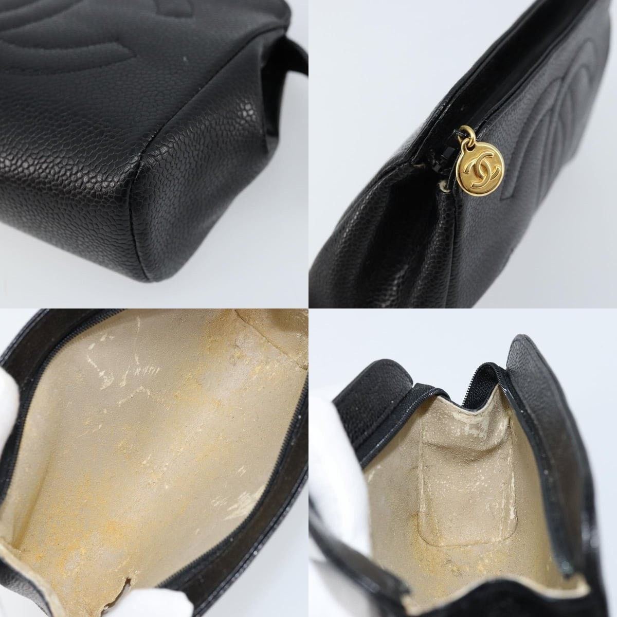Chanel Chanel Pouch Caviar Skin Black Gold CC Size ONE SIZE - 4 Thumbnail