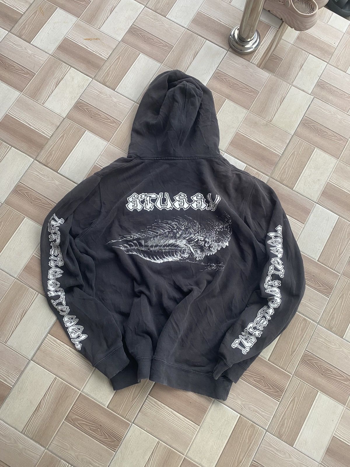 Stussy STUSSY FADED GRAPHIC BOXY ZIP HOOD - WASHED BLACK | Grailed