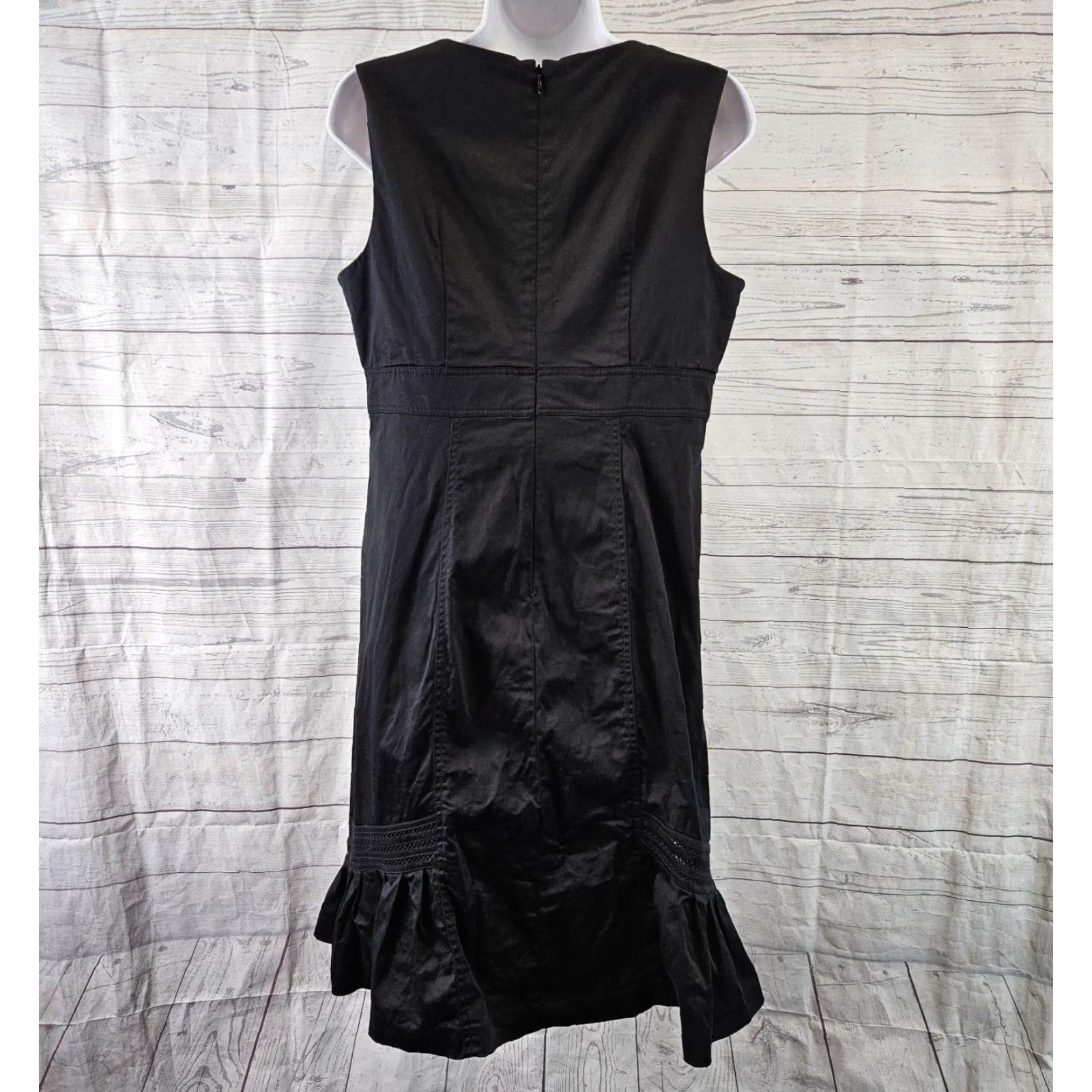 Vintage Jacqui E Womens Dress Solid Black Sleeveless V-Neck Cotton Blend Zip Size 12 Knee Length Sheath Womens Size XL / US 12-14 / IT 48-50 - 4 Thumbnail