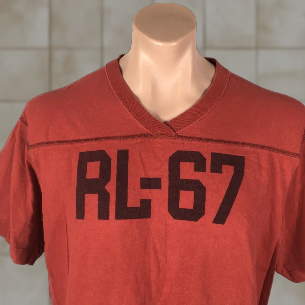 VINTAGE Ralph Lauren POLO JEANS RL-67 T-Shirt XL USA RED V-Neck Short Sleeve Men Shirt Regular 90s 2000s USA Pattern Solid