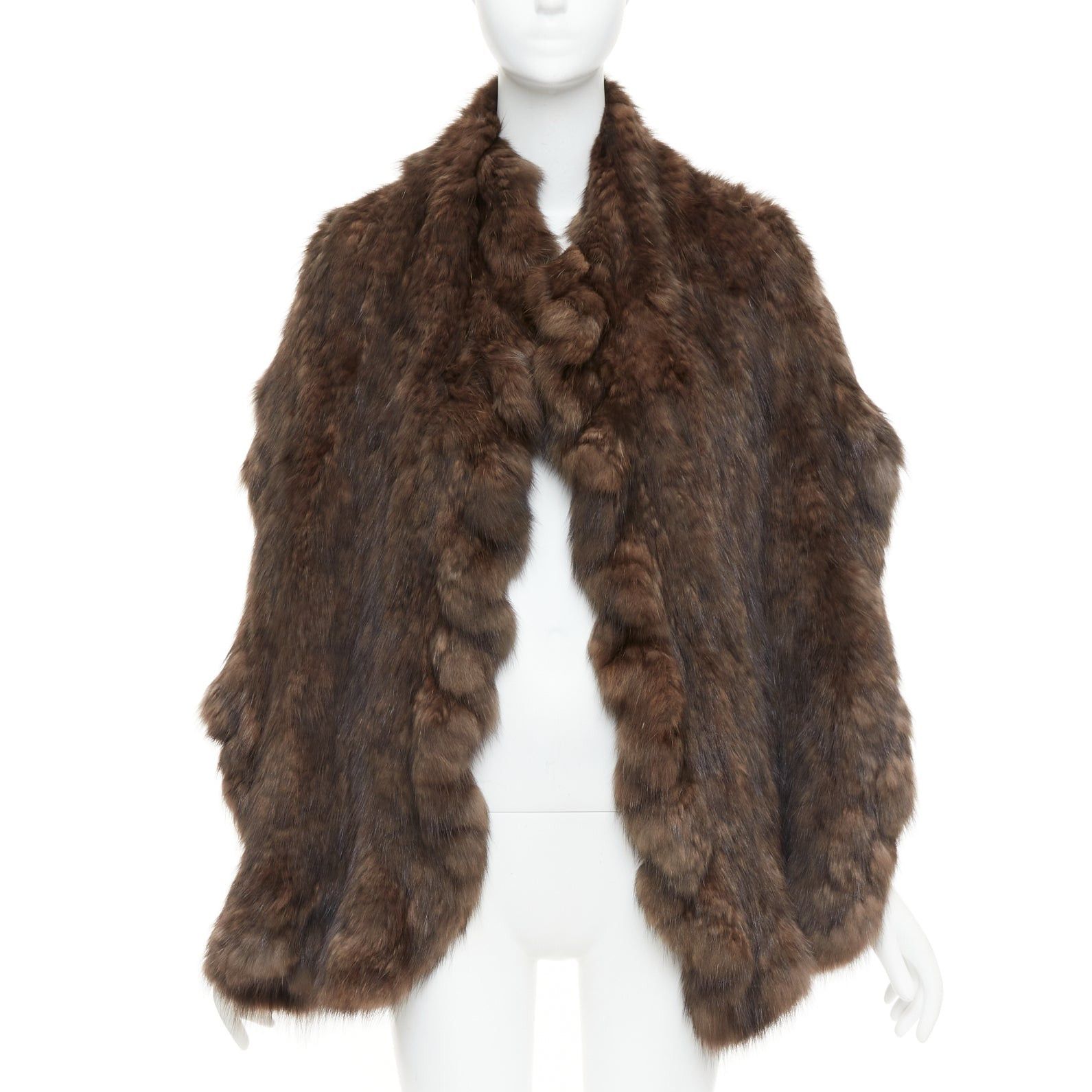 Other Brown genuine fur patchwork large shawl stole scarf Size ONE SIZE - 1 Thumbnail
