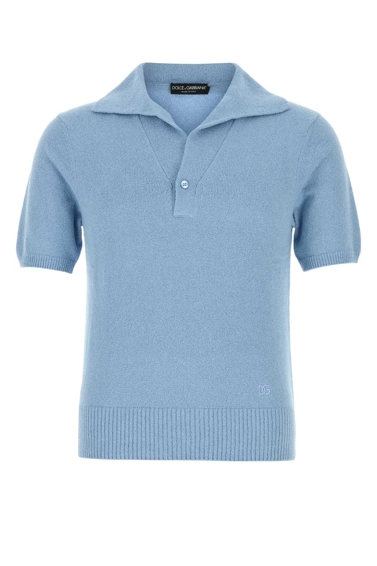 Dolce & Gabbana Light Blue Cotton Blend Polo Shirt Size US L / EU 52-54 / 3 - 1 Thumbnail