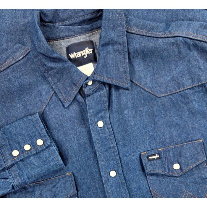 Wrangler Wrangler Denim Pearl Snap Shirt 2XL Western Cowboy Dark Blue ...