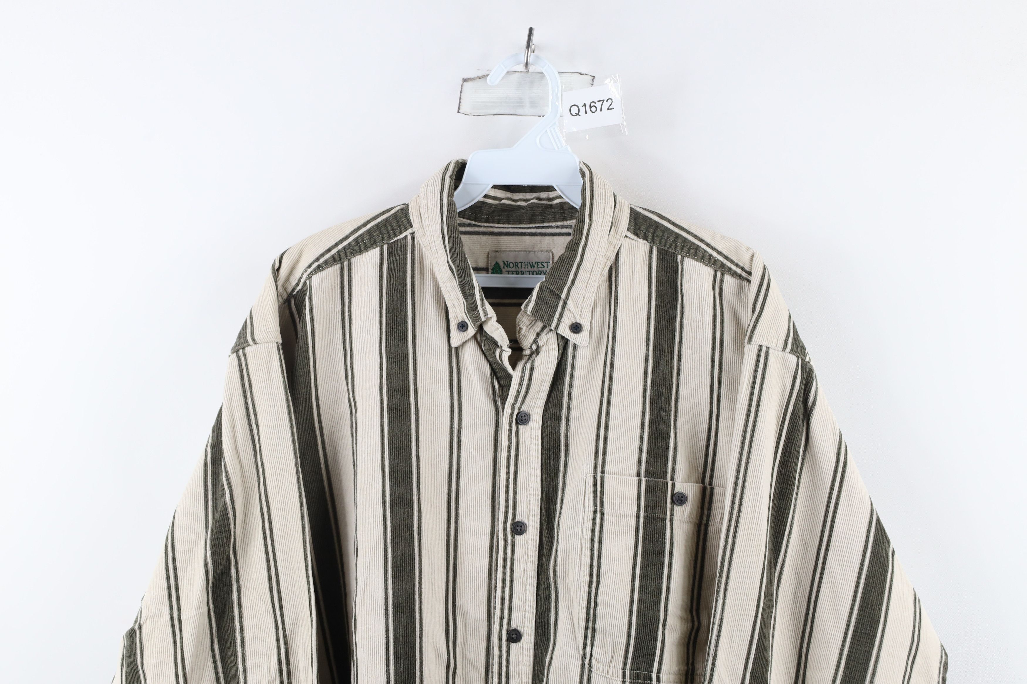 Vintage Vintage 90s Streetwear Striped Corduroy Button Down Shirt Size US L / EU 52-54 / 3 - 2 Thumbnail