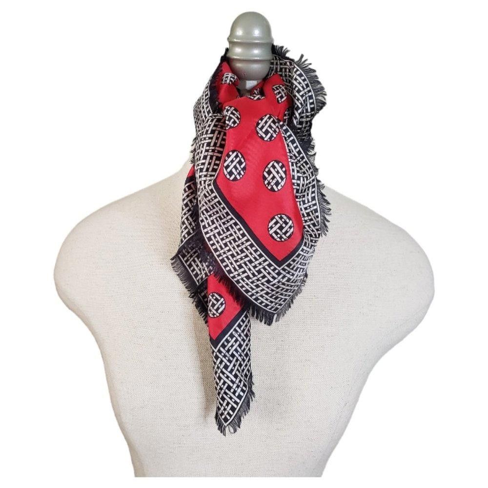 Designer CT861 Anne Klein Vintage Silk Red, White & Black Scarf Size ONE SIZE - 1 Thumbnail