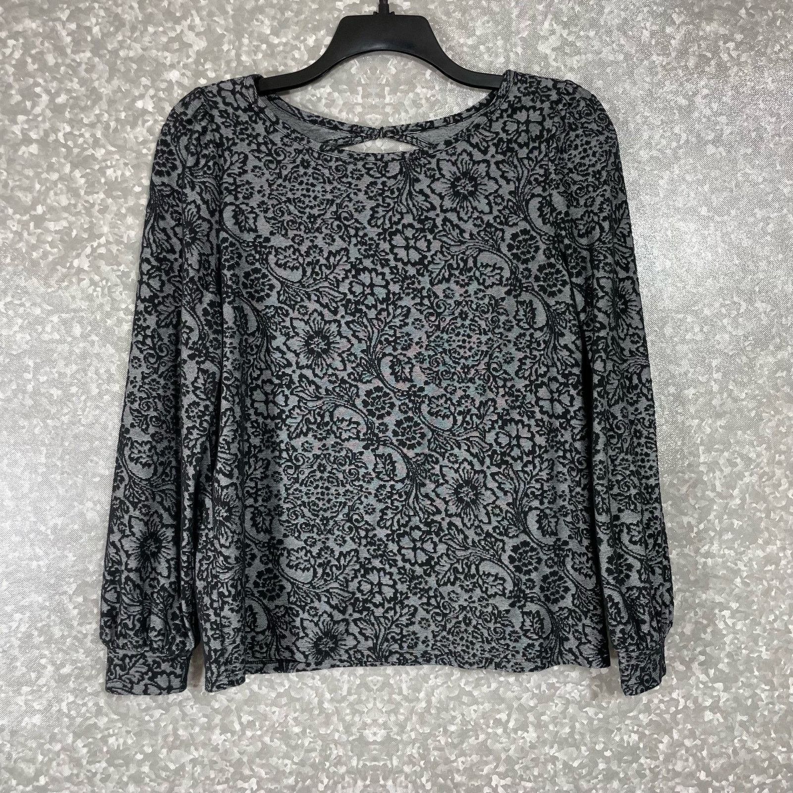 Loft Ann Taylor LOFT Black Lace Print Knit Top - Size Medium Size M / US 6-8 / IT 42-44 - 1 Thumbnail