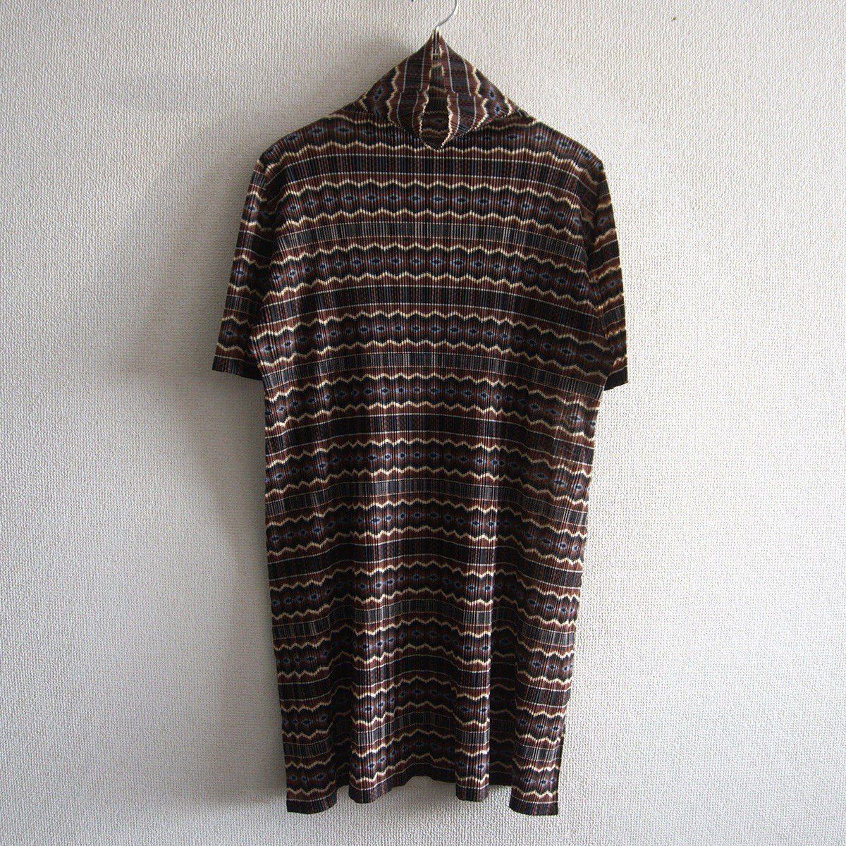Vintage PLEATS PLEASE Patterned Pleated Tunic Dress Size 3 Size US L / EU 52-54 / 3 - 1 Thumbnail