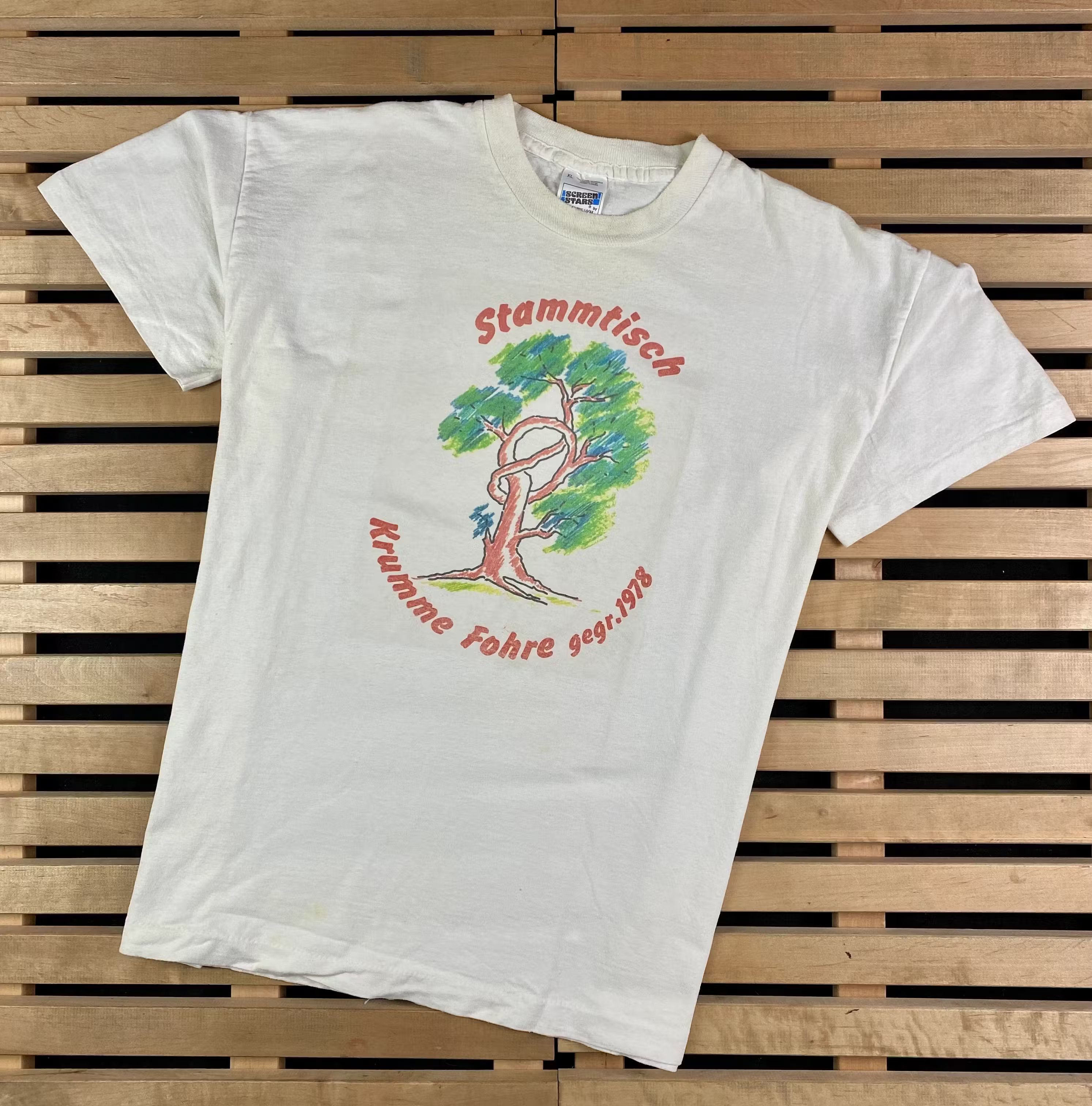 Vintage Mens Vintage T Shirt Stammtisch Krumme Fohre 1978 Size XL Size US XL / EU 56 / 4 - 1 Thumbnail