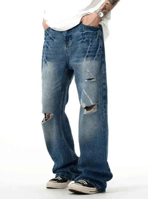 Japanese Brand × Jean Blue washed distressed lightning pattern ripped jeans Size US 32 / EU 48 - 1 Thumbnail