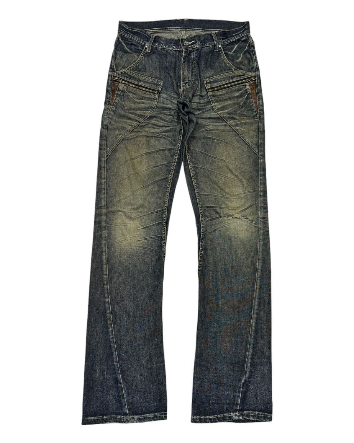 If Six Was Nine Flare Jeans Michel Klein Clawmark Twist Denim Jeans Size US 31 - 7 Thumbnail