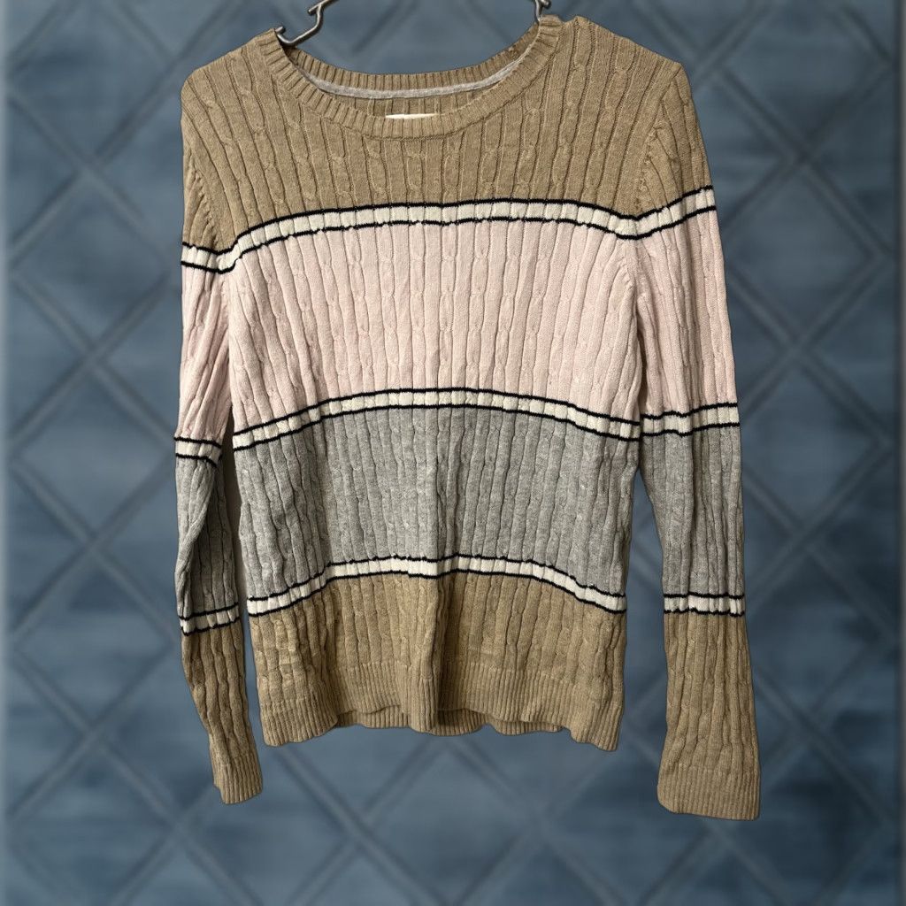 Croft & Barrow Croft & Barrow Women Medium Sweater Cable-Knit Stripes Colorblock Crew Neck Pullover All Seasons Lightweight Knitted Cotton Size M / US 6-8 / IT 42-44 - 1 Thumbnail