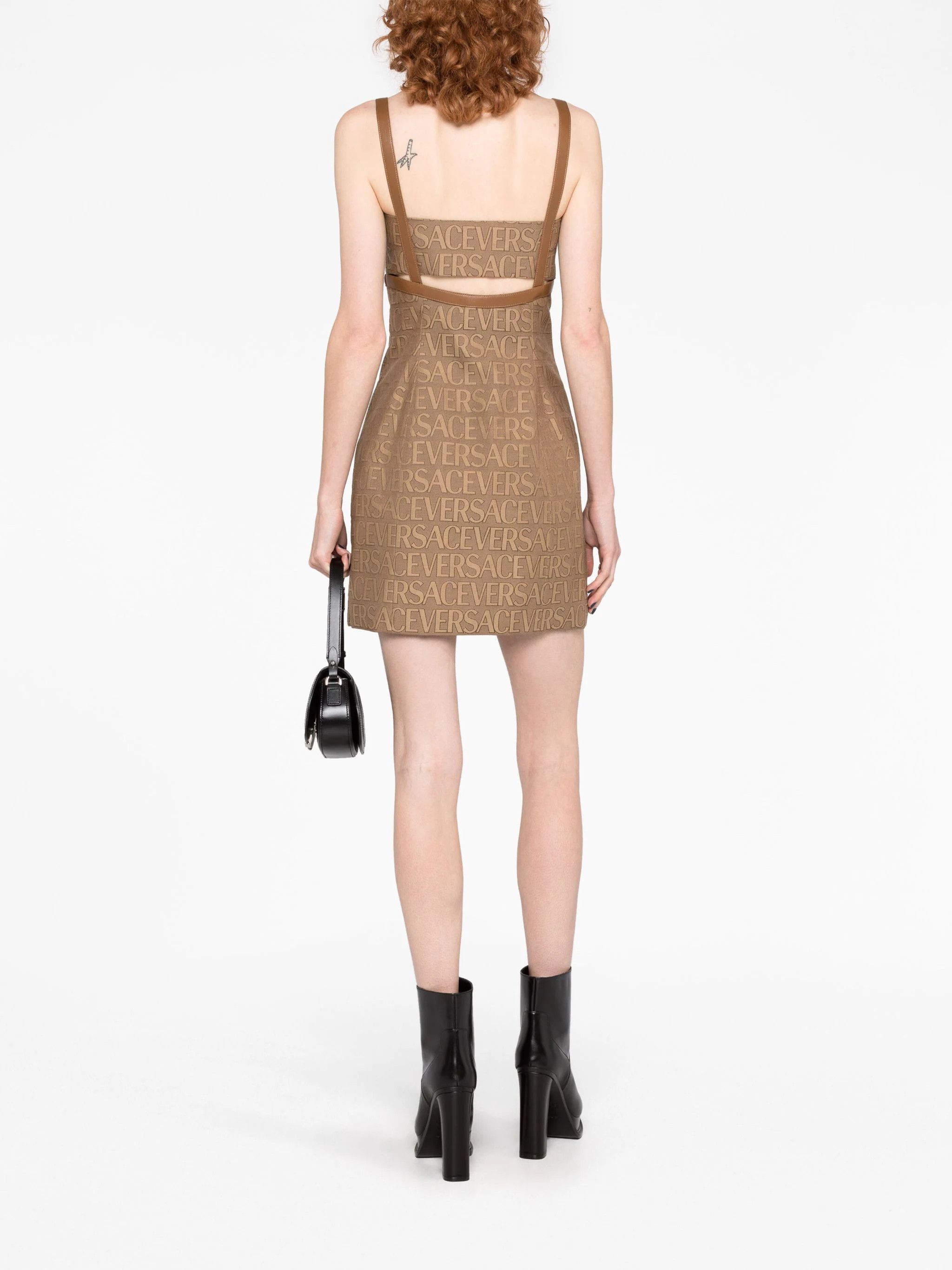 Versace o1s22i1n1024 Leather Trims Monogram Mini Dress Size M / US 6-8 / IT 42-44 - 4 Thumbnail